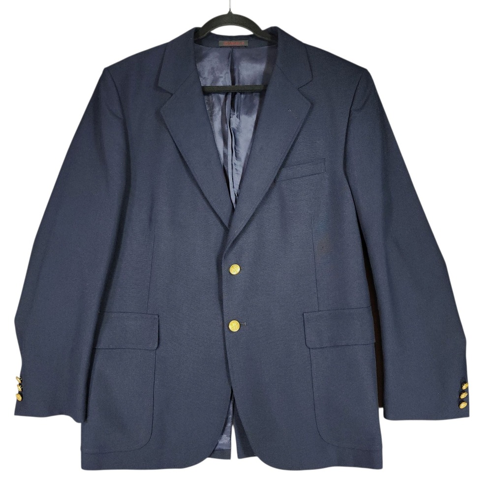 Boston Traders Blazer 43R Mens Navy Blue Gold Buttons Nautical Preppy Sail Vtg‎